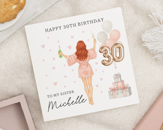 30th Birthday Card for Sister, Happy 30th Birthday Card, Personalised Birthday Card for Her, Balloon Birthday Card, Gift Card
