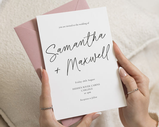Minimalist Wedding Invitations, Blush Pink Envelope, Modern Calligraphy Wedding Invite, Simple Elegant Invitation Suite