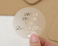 Personalised Wedding Thank You Sticker, Gold Foil Thank You Label, Custom Wedding Sticker, Sweet Thank You Sticker, Wedding Favour Label