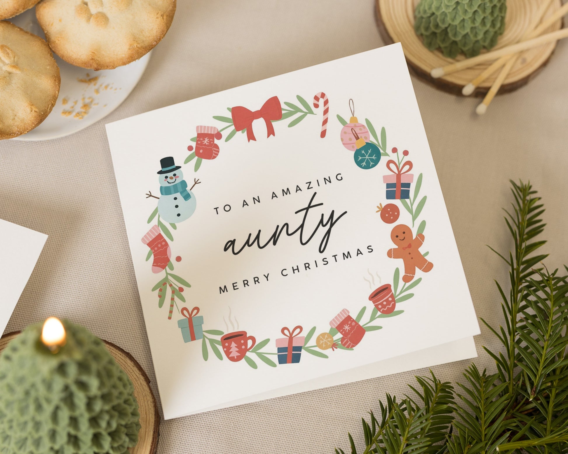 Christmas Card for Aunty, Merry Christmas Card for Auntie, Cute Christmas Card for Her, Personalised Christmas Card, Festive Card