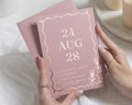 Gold Foil Wedding Invitations, Rose Pink Wedding Invite, Modern Typography Invitation, Playful Wavy Border, Personalised Invites