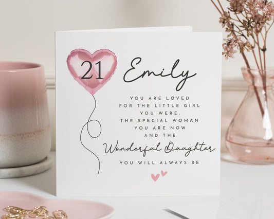 21st Birthday Card for Daughter, Personalised Birthday Card for Her, Custom Daughter Birthday Card, Simple Poem Birthday Card, Balloon Card