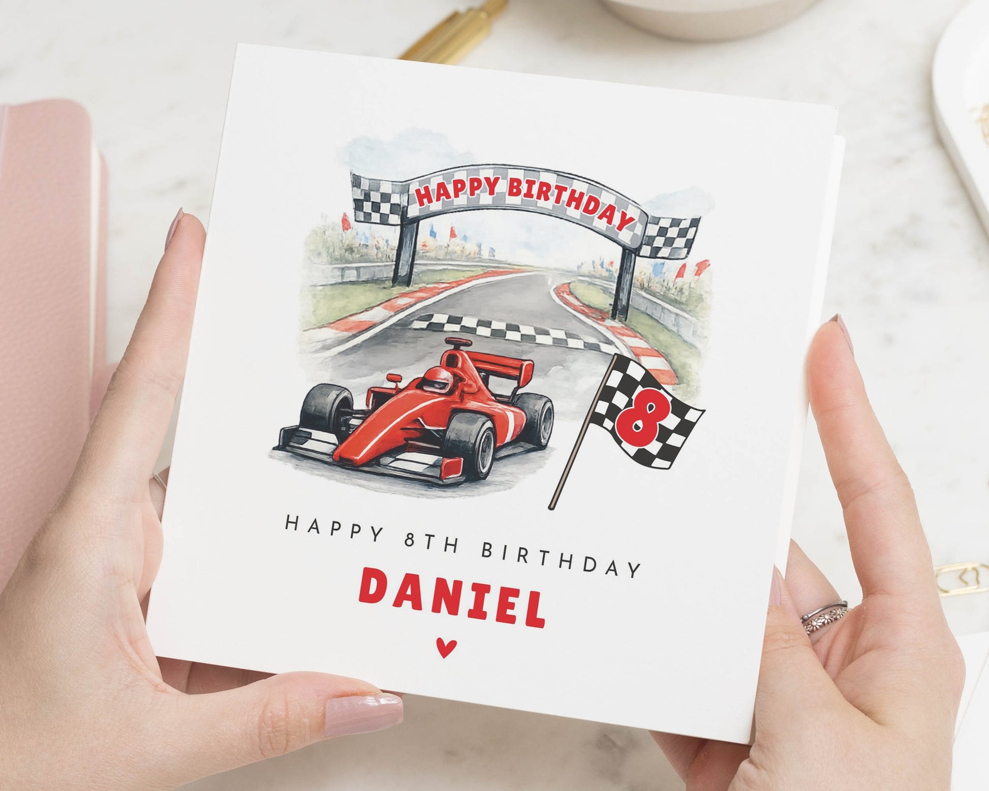 8th Birthday Card for Son, Grandson, Nephew, Racing Car Birthday Card, Personalised Kids Card, Boy Birthday Card, Formula Car Card