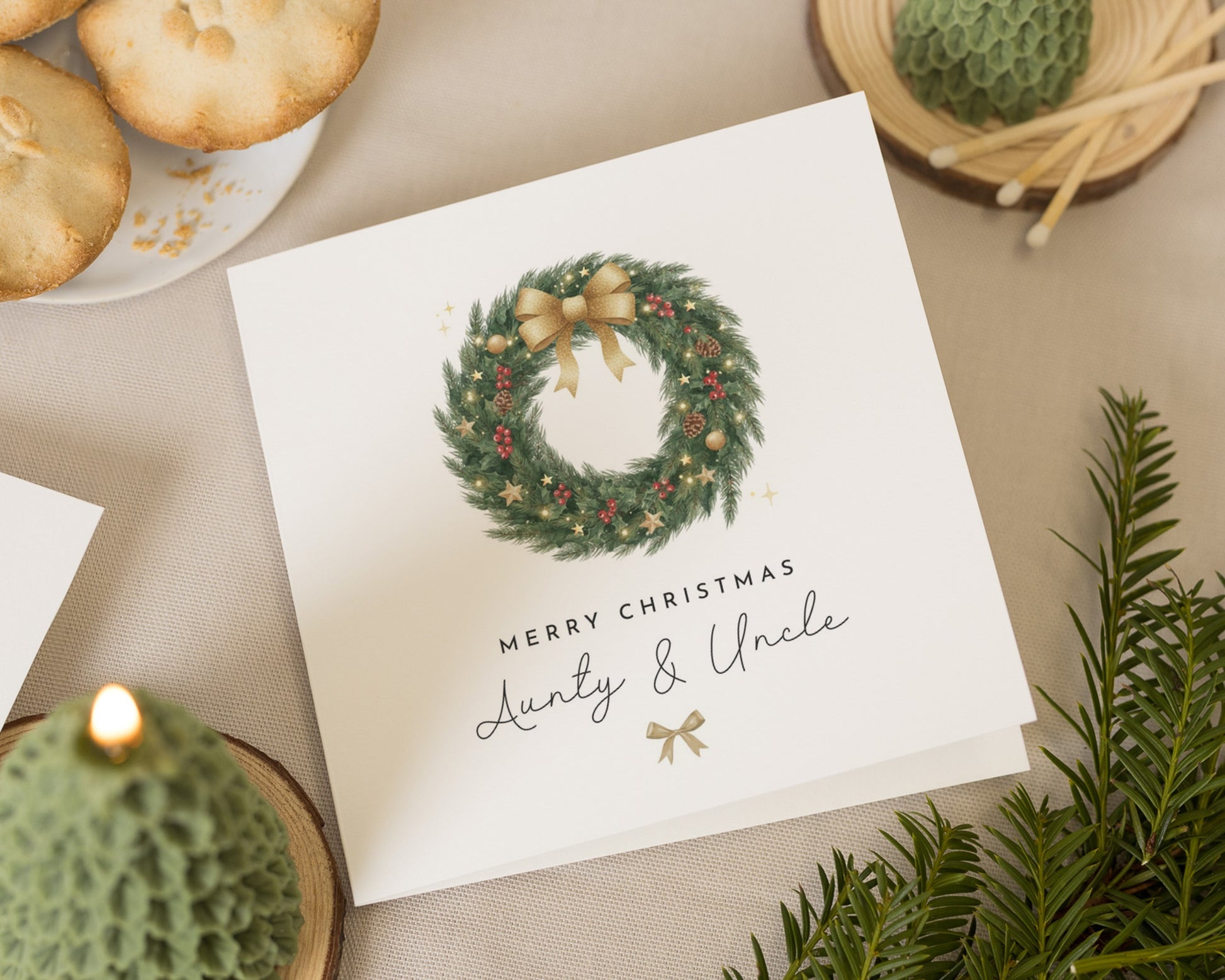 Christmas Card for Aunty and Uncle, Merry Christmas Card, Personalised Christmas Card, Family Christmas Card, Wreath Card
