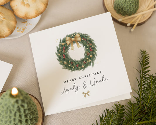 Christmas Card for Aunty and Uncle, Merry Christmas Card, Personalised Christmas Card, Family Christmas Card, Wreath Card