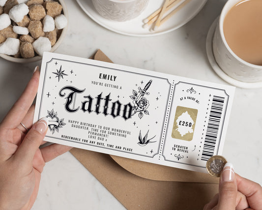 Tattoo Gift Voucher for Daughter, Birthday Gift Voucher, Scratch to Reveal Voucher, Personalised Tattoo Voucher for Her