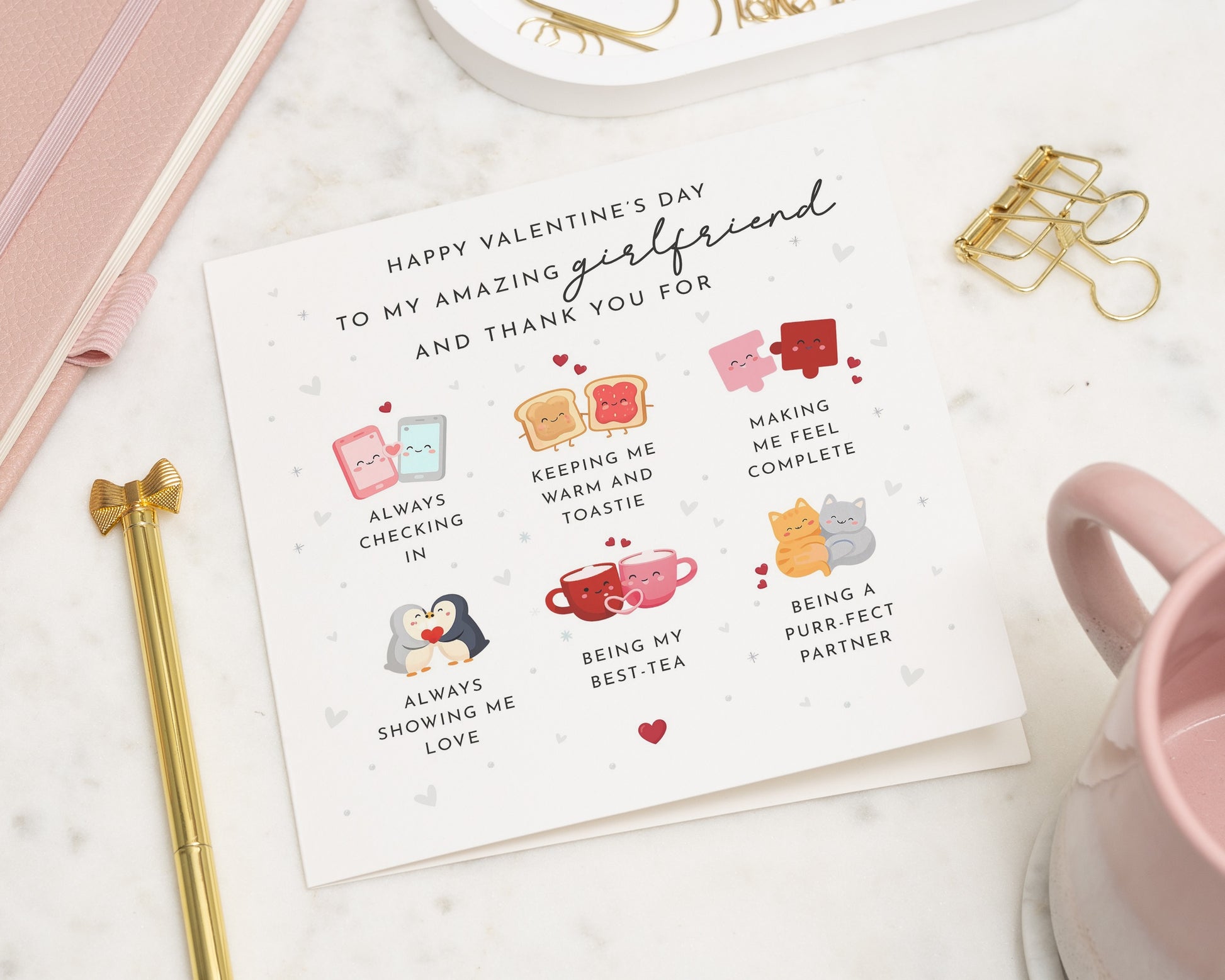 Valentines Day Card for Girlfriend, Cute Valentines Card for Her, Wife, Partner, Boyfriend, Husband, Personalised Romantic Card