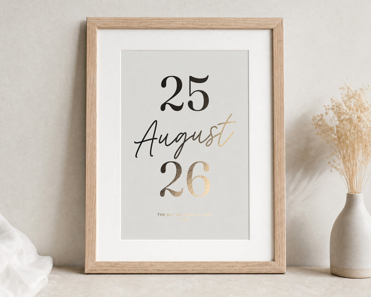 Personalised Gold Foil Wedding Date Print, Ivory Wall Art, Anniversary Gift, Wedding Gift, Gift for Couple, Bedroom Wall Art