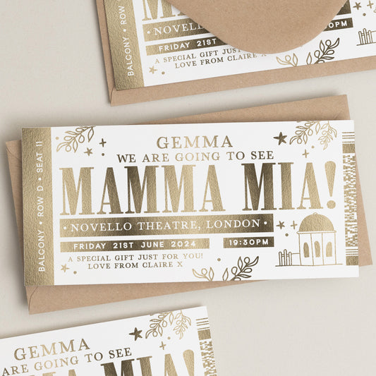 You&#39;re Going To See Mamma Mia, Theatre Ticket, Personalised Musical Theatre Ticket, Surprise Broadway Ticket, Musical Reveal, Memorabilia