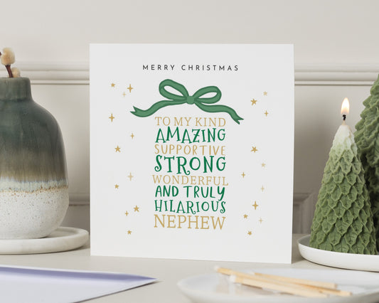 Christmas Card for Nephew, Merry Christmas Nephew Card, Funny Christmas Card for Him, Personalised Christmas Card, Cute Xmas Card