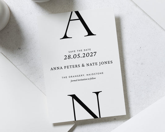 Personalised Save the Date Card, Wedding Save the Date Card, Simple Save the Date Cards, Minimal Monogram Save the Date Card