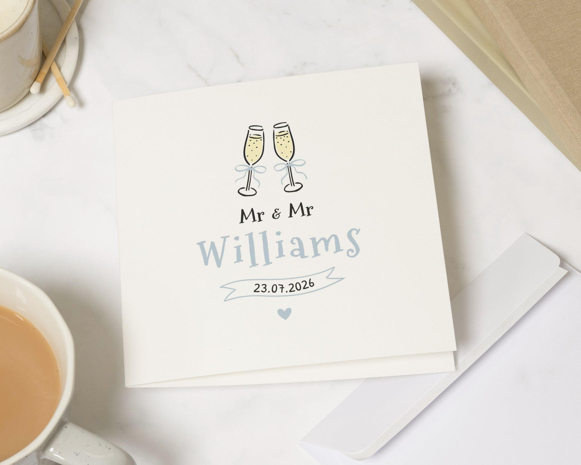 Personalised Mr And Mr Wedding Card, Custom Gay Wedding Card, Same Sex Wedding Card, Champagne Illustrated Card, Wedding Card For Couple