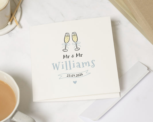 Personalised Mr And Mr Wedding Card, Custom Gay Wedding Card, Same Sex Wedding Card, Champagne Illustrated Card, Wedding Card For Couple