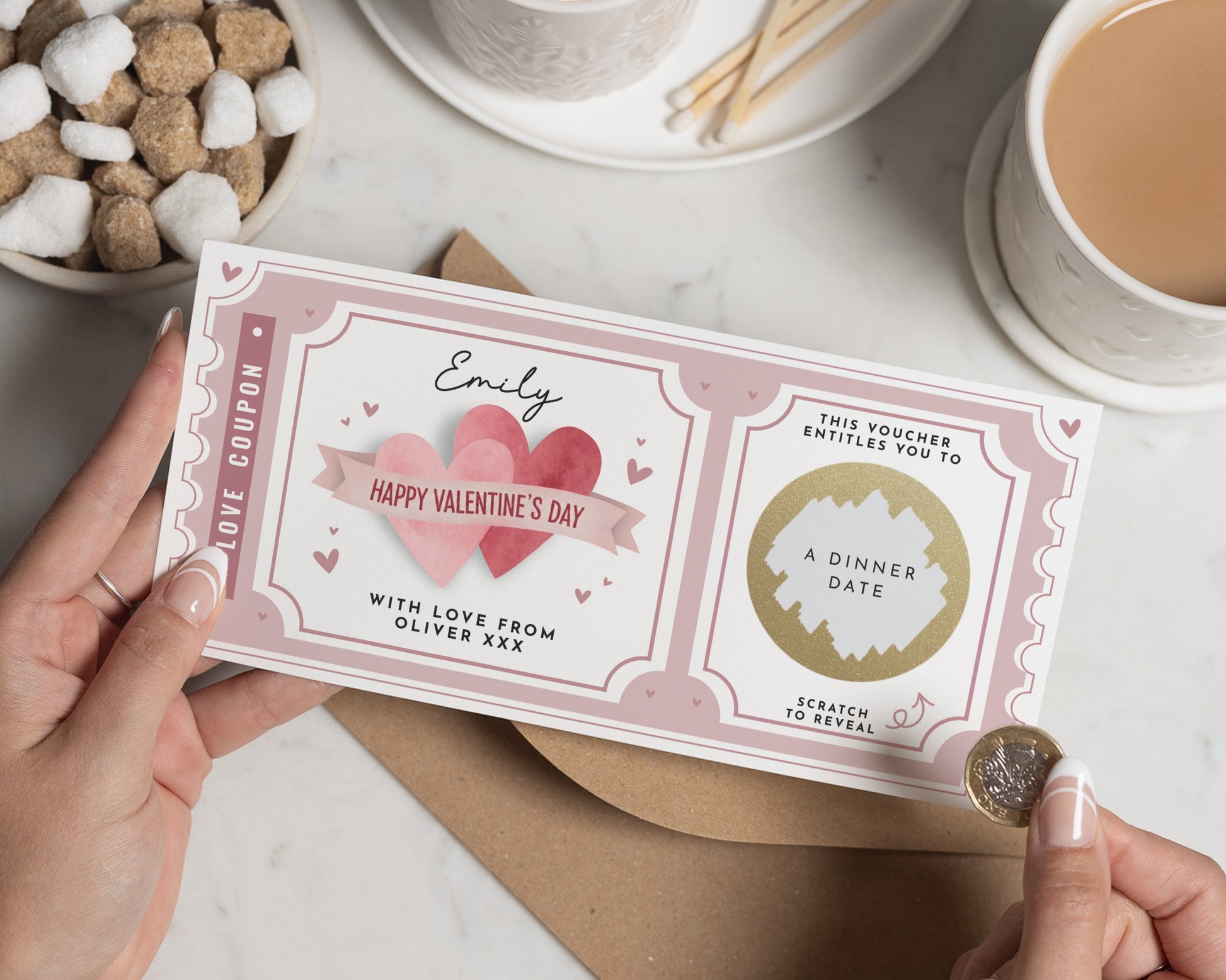 Personalised Valentines Day Gift Voucher, Dinner Date Voucher, Scratch To Reveal, Gift For Her