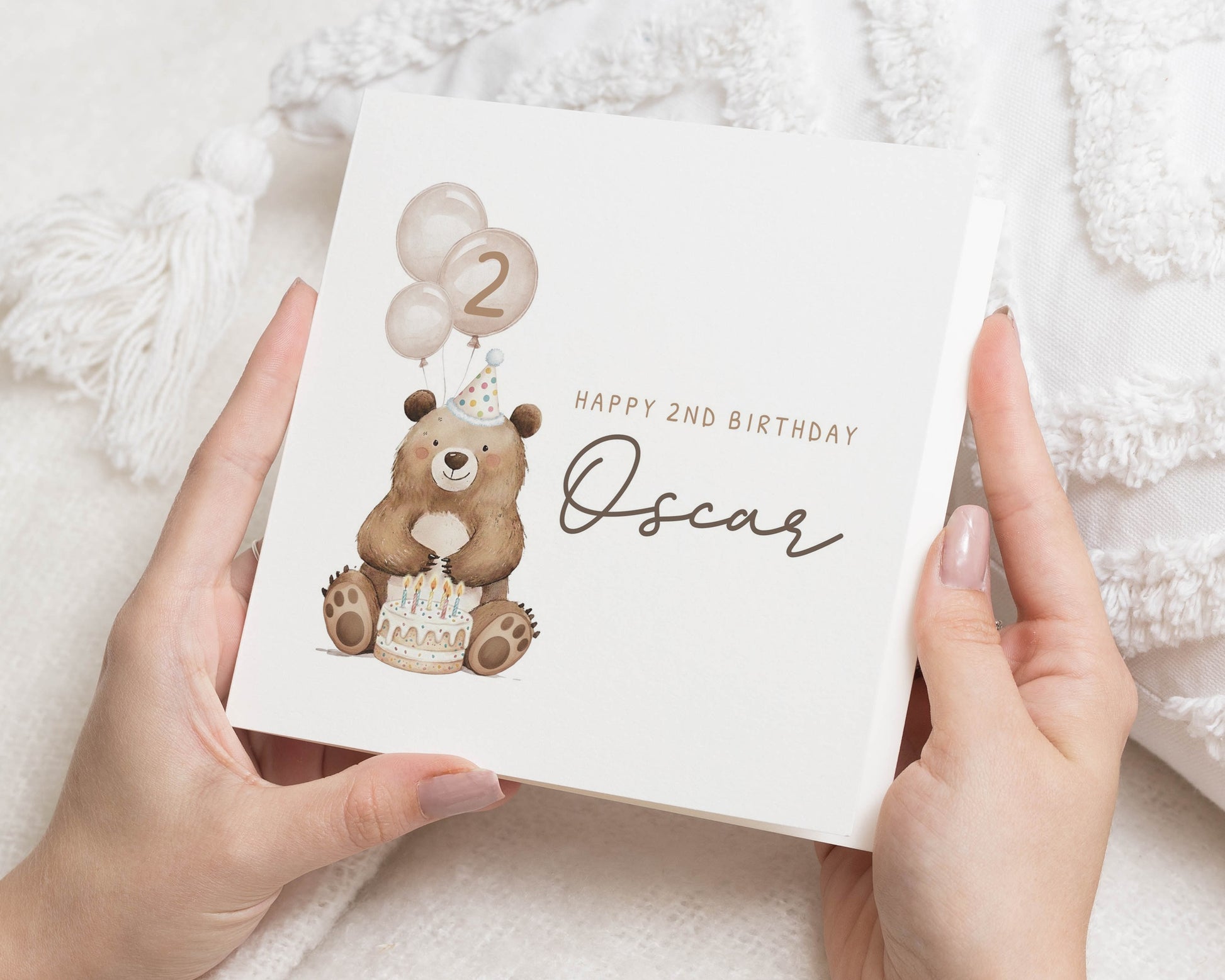 2nd Birthday Card for Boy, Personalised Bear Birthday Card, Birthday Card for Son, Cute Birthday Card for Kids, Animal Birthday Card
