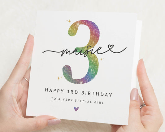 3rd Birthday Card for Girl, Personalised Birthday Card, Birthday Card for Daughter, Special Girl Birthday Card