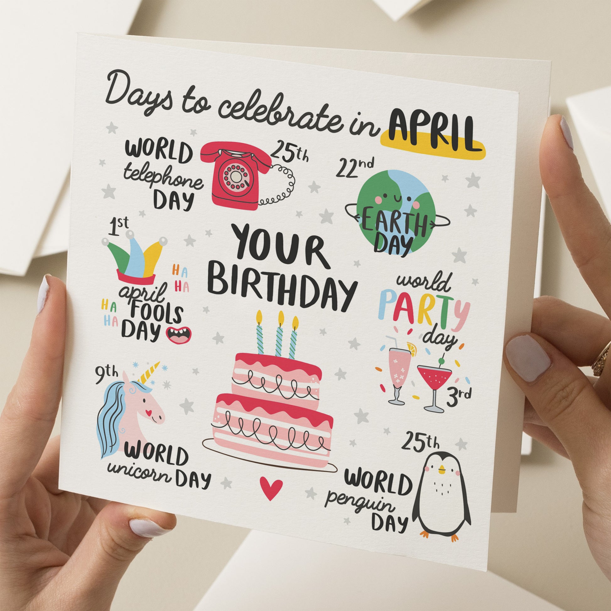 April Birthday Card, Cute Birthday Card For Her, Special Birthday Gift, For Friend, Birthday Gift For Him, Birthday Month Card, Simple Card