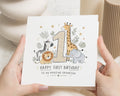 1st Birthday Card for Grandson, First Birthday Card, Grandson Birthday Card, Safari Birthday Card, Jungle Animal Birthday Card for Boy