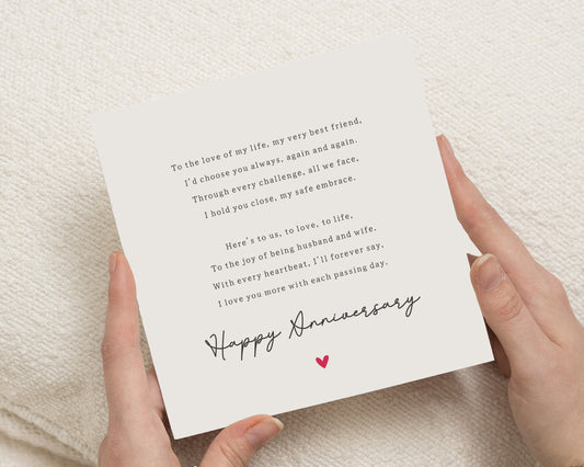 Anniversary Card for Husband, Wife, Romantic Anniversary Card, Poem Card for Him, Her, Best Friend, Happy Anniversary Card