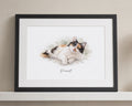 Personalised Pet Portrait Print, Custom Cat Watercolour Wall Art, Pet Memorial Gift, Cat Lover Gift, Black Framed Print With Mount