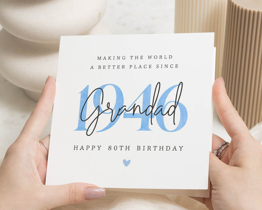 1946 Grandad Birthday Card, Personalised 80th Birthday Card, Birthday Card for Grandad, Custom Birthday Card for Him, Simple Card