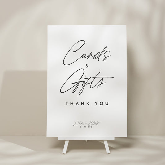 Simple Calligraphy Wedding Cards And Gifts Sign, Modern Wedding Table Sign, Minimalistic Wedding Sign, Elegant Wedding Card Sign &#39;Marie&#39;