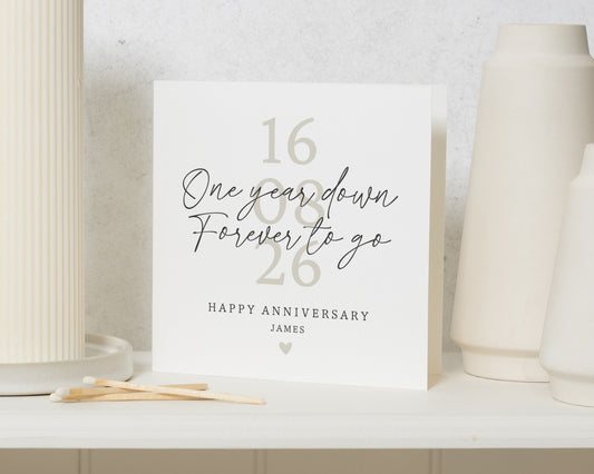 Anniversary Card, Personalised Anniversary Card, One Year Anniversary Card, Anniversary Card for Him, Anniversary Card for Her