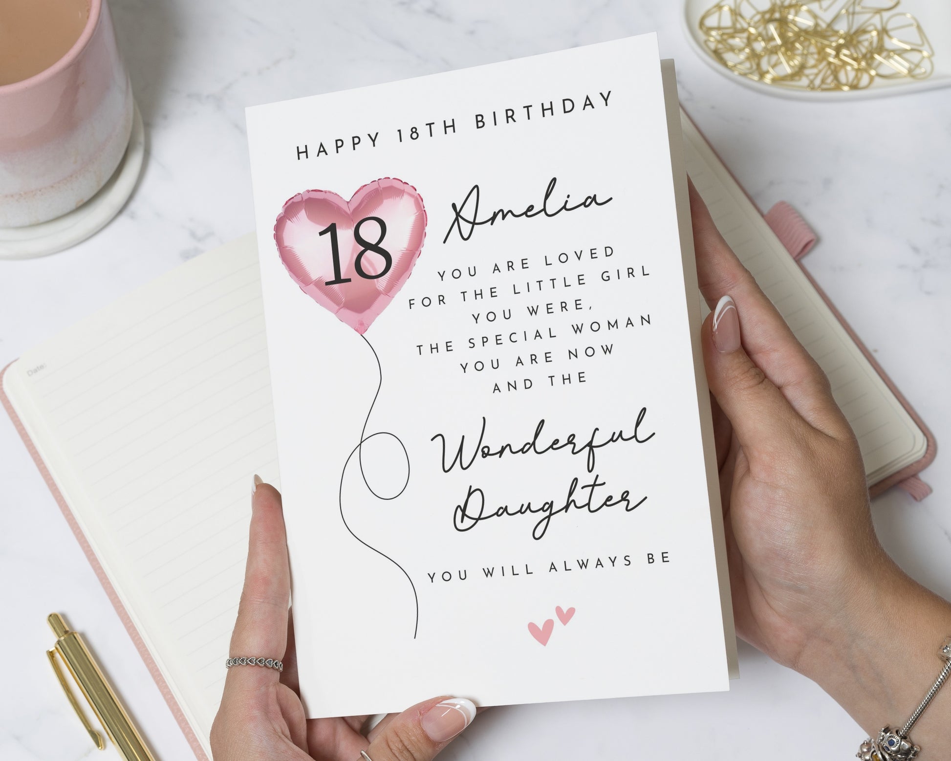 18th Birthday Card for Daughter, Personalised 18th Card, Daughter Birthday Card, 18th Birthday Card for Her, Pink Balloon Card, Poem Card