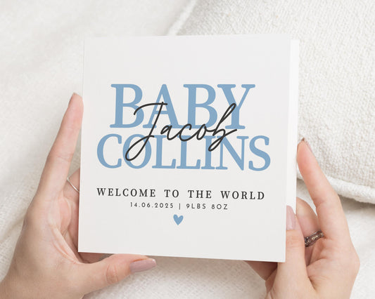 Personalised New Baby Card, Baby Boy Card, Welcome To The World Card, Custom Baby Name Card, Baby Announcement Card, Newborn Card