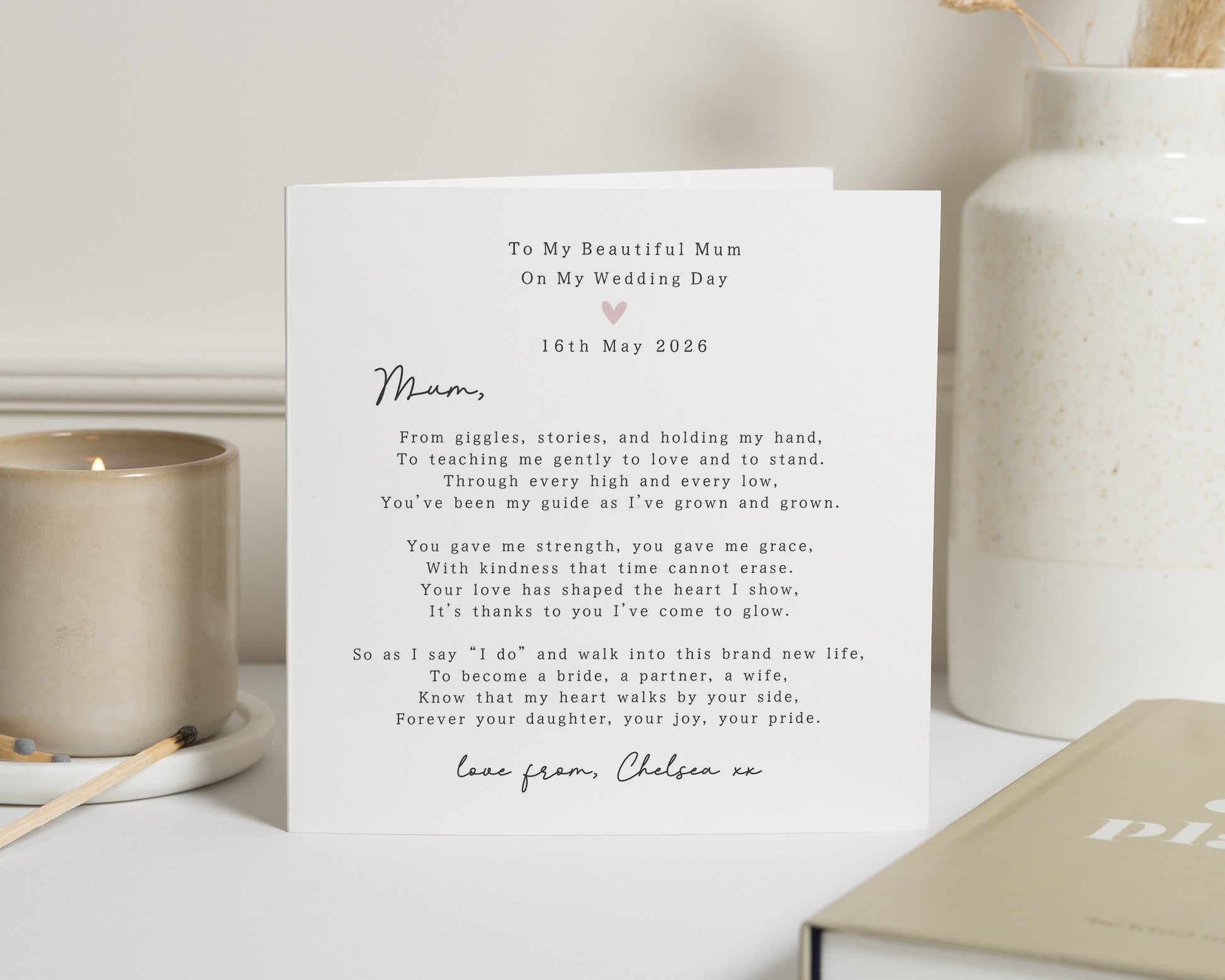 Wedding Day Card for Mum, To My Mum on My Wedding Day, Personalised Poem Card, Mother of the Bride Card, Wedding Card for Mum