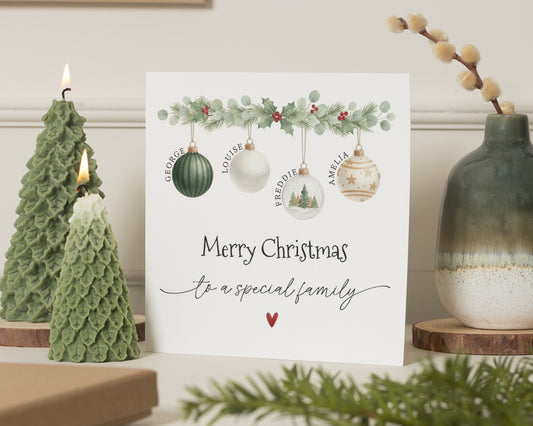 Christmas Card for Family, Personalised Family Christmas Card, Merry Christmas Card, Special Family Christmas Card, Custom Bauble Card