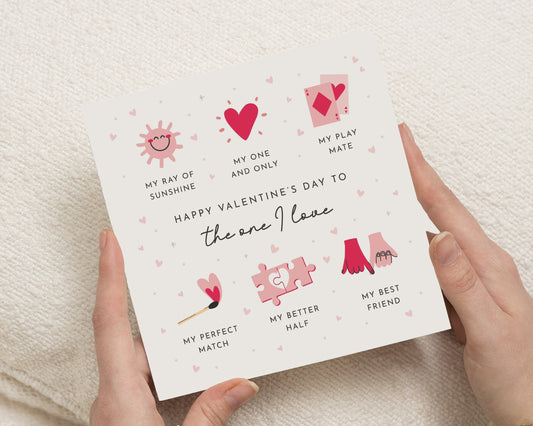 Valentines Day Card for Partner, Valentines Card for Him or Her, Cute Romantic Valentines Card, The One I Love Card, Best Friend Card