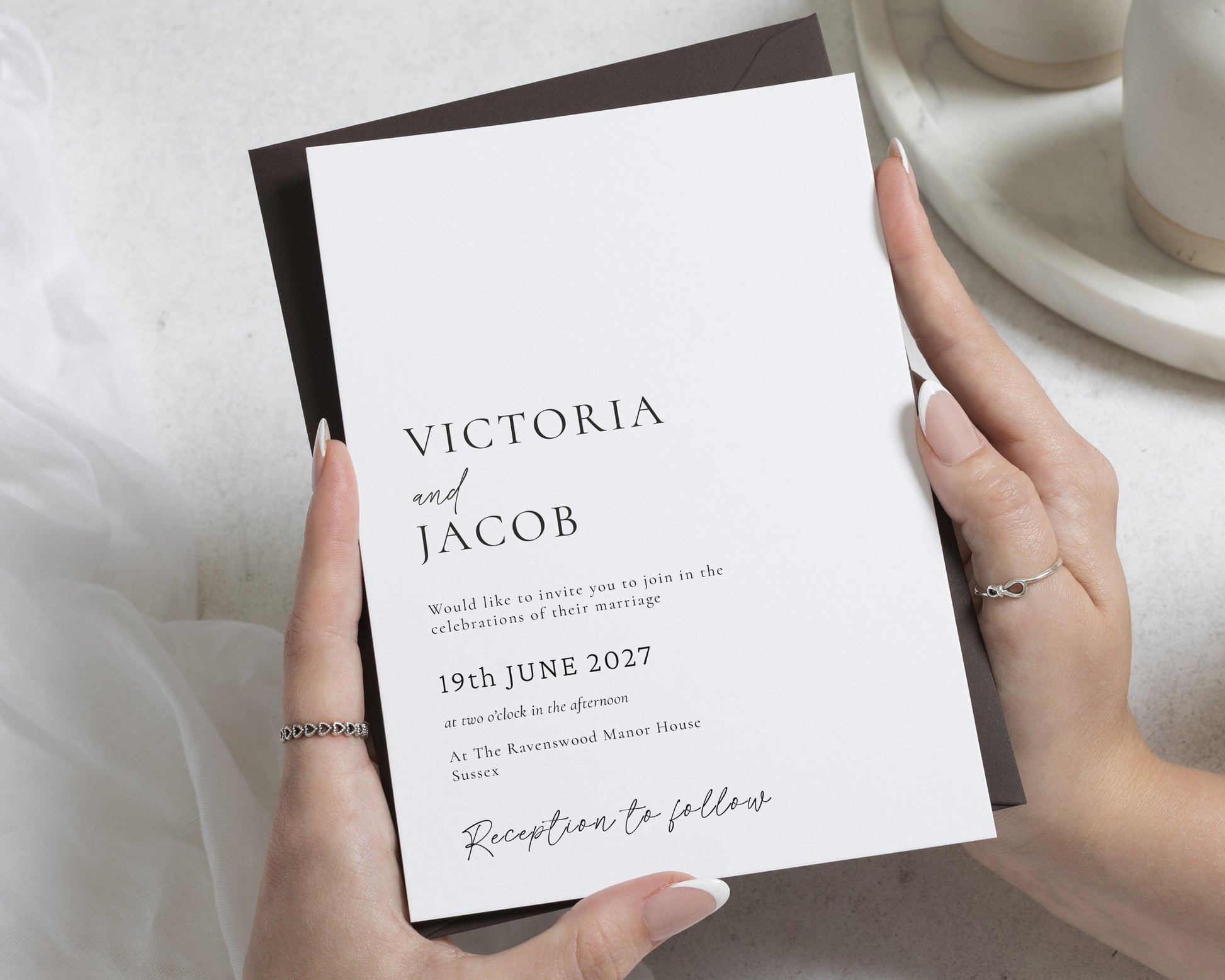 Minimalist Wedding Invitations, Elegant Black and White Wedding Invite, Simple Typography Invitation Suite, Personalised Wedding Stationery