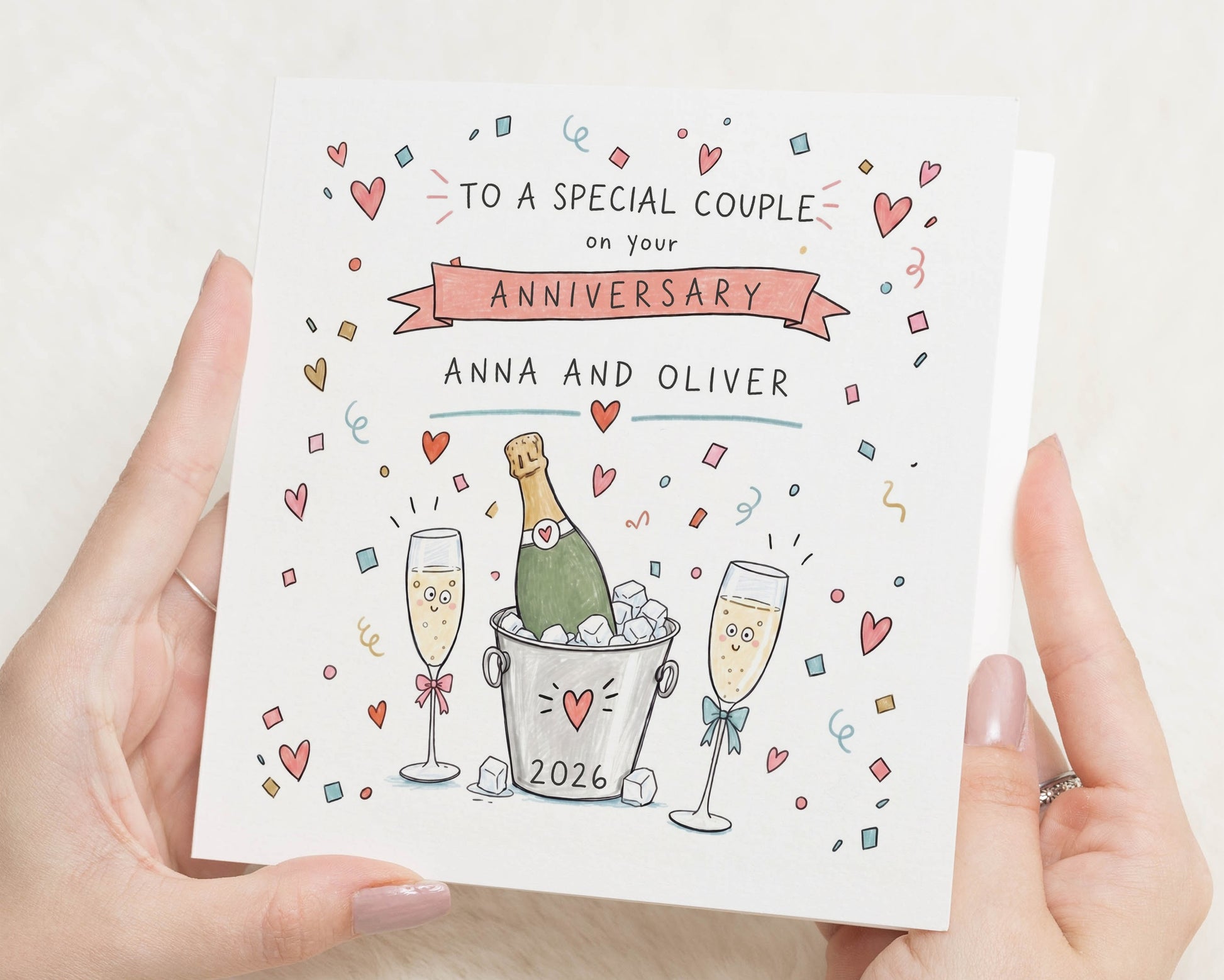 Personalised Anniversary Card, Anniversary Card for Couple, Wedding Anniversary Card, Special Couple Card, Champagne Anniversary Card
