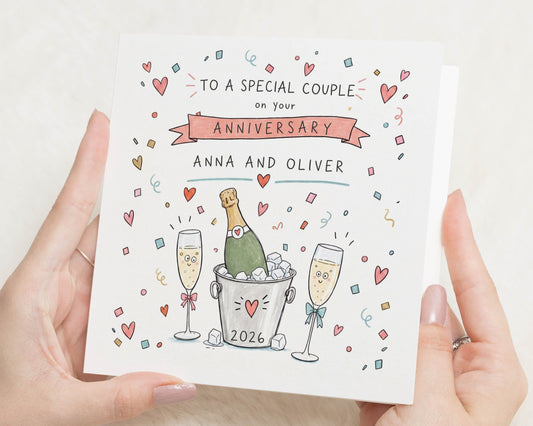 Personalised Anniversary Card, Anniversary Card for Couple, Wedding Anniversary Card, Special Couple Card, Champagne Anniversary Card