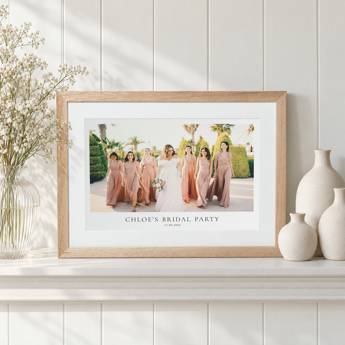 Personalised Bridal Party Photo Print, Custom Print From Your Photo, Bridesmaid Gift, Gift for Bride, Wedding Keepsake, Oak Framed Print