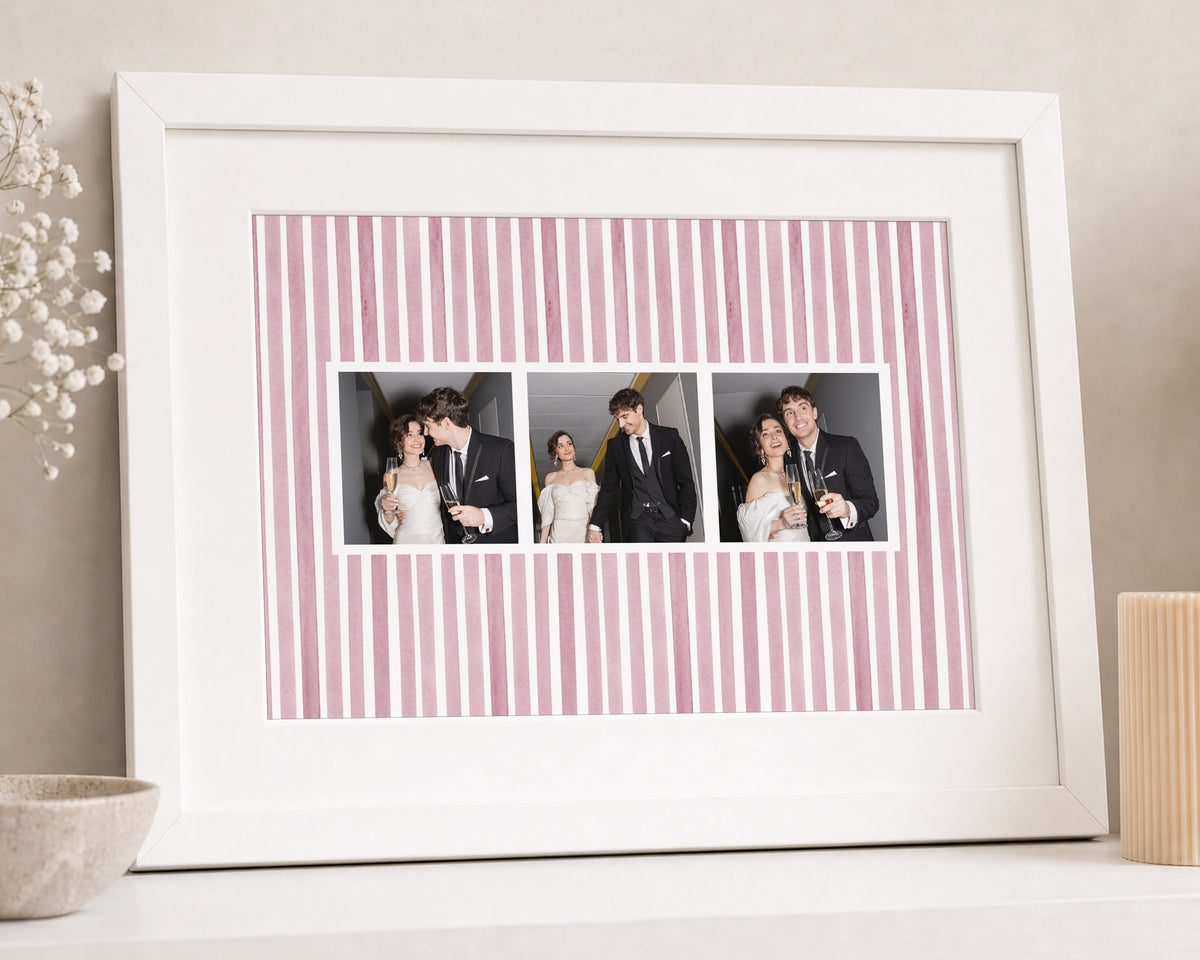 Personalised Photo Collage Print, Print From Your Photos, Pink Striped Wall Art, Wedding Gift for Couple, Anniversary Gift