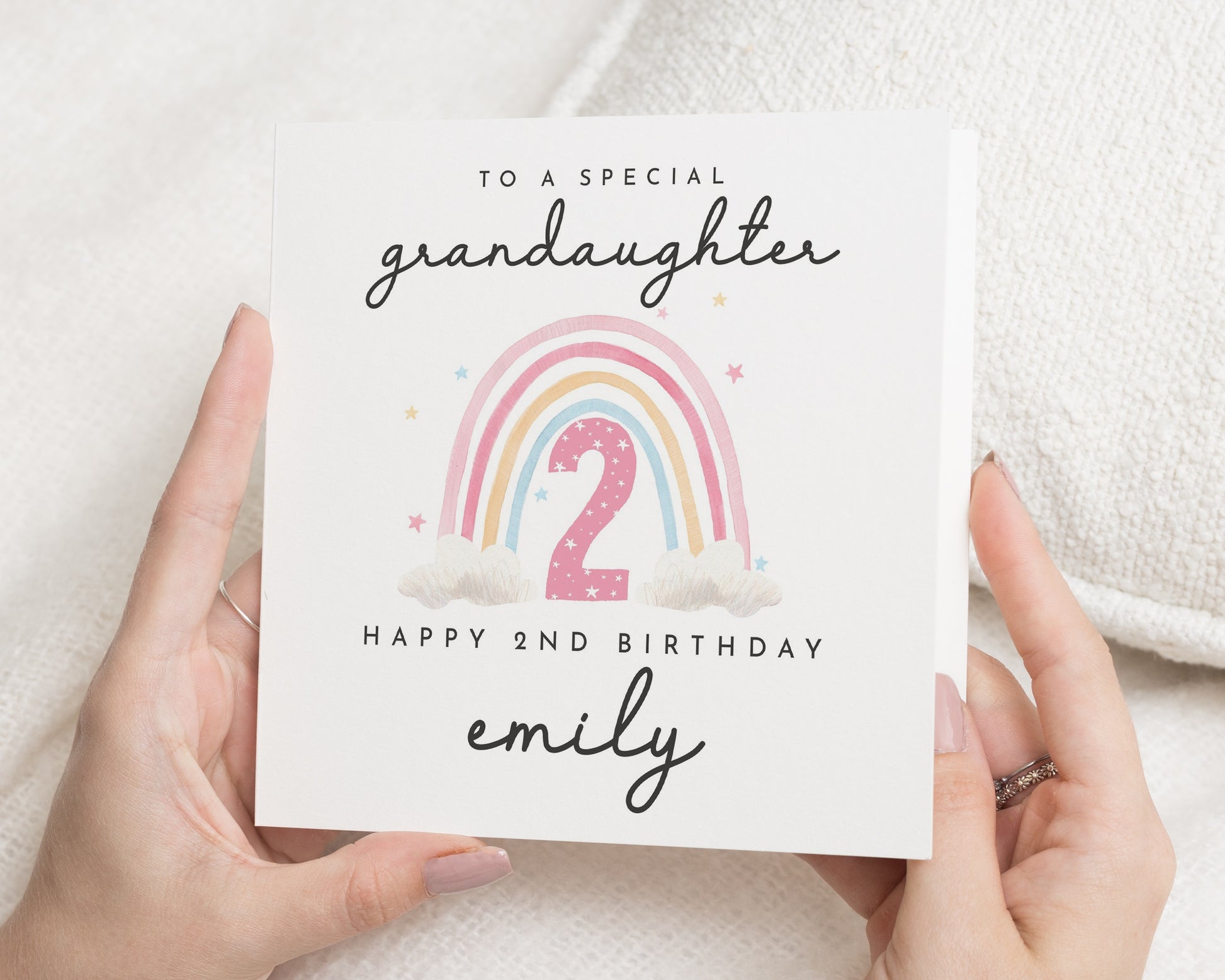 2nd Birthday Card for Granddaughter, Personalised Birthday Card, Rainbow Card for Girl, Cute Birthday Card