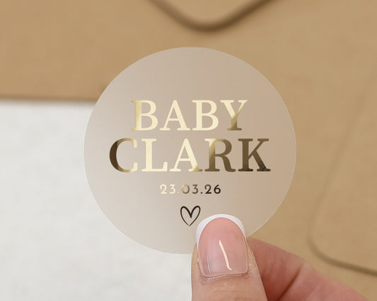 Personalised Baby Name Sticker, Baby Shower Sticker, Custom Baby Label, Gold Foil Baby Sticker, Baby Announcement Sticker