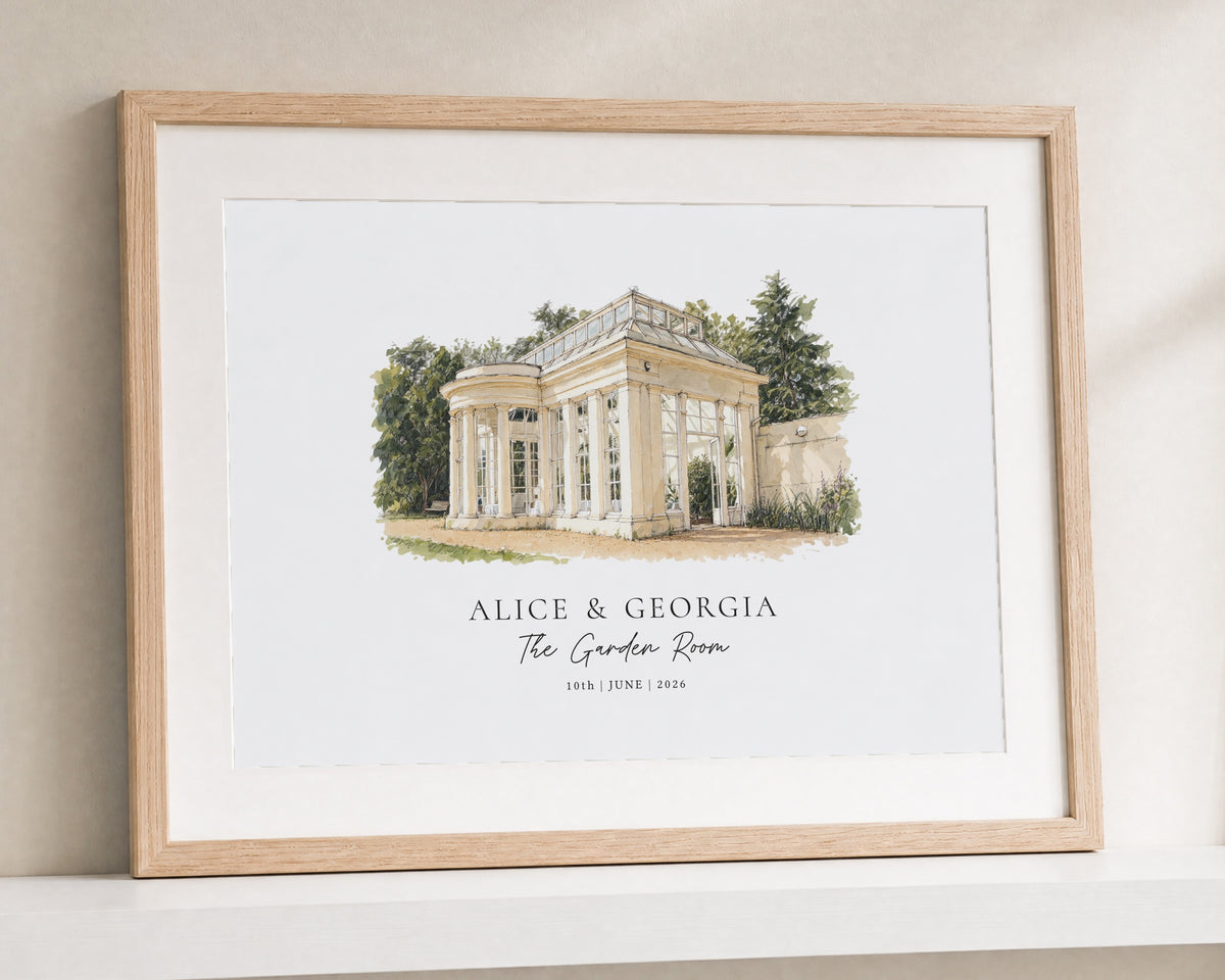 Personalised Wedding Venue Print, Custom Couple Wall Art, Watercolour Venue Illustration, Wedding Gift, Anniversary Gift, Landscape Print