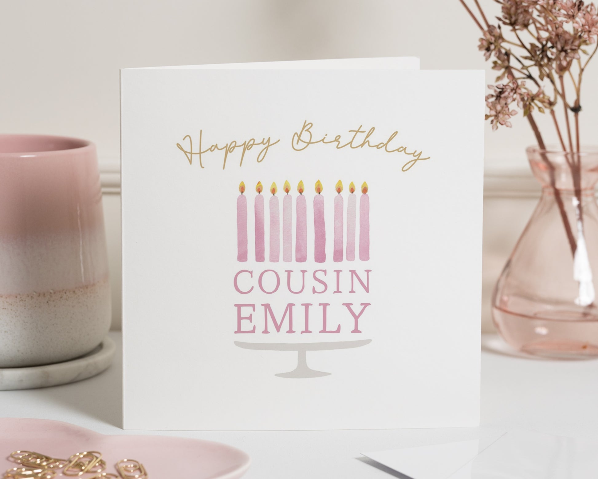 Birthday Card for Cousin, Personalised Birthday Card for Her, Custom Name Card, Simple Cousin Birthday Card, Cake Birthday Card