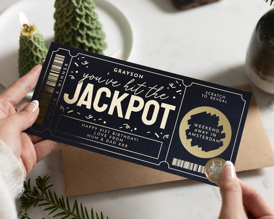 Personalised Weekend Away Gift Voucher, 21st Birthday Card for Him, Scratch to Reveal, Gold Foil Holiday Reveal