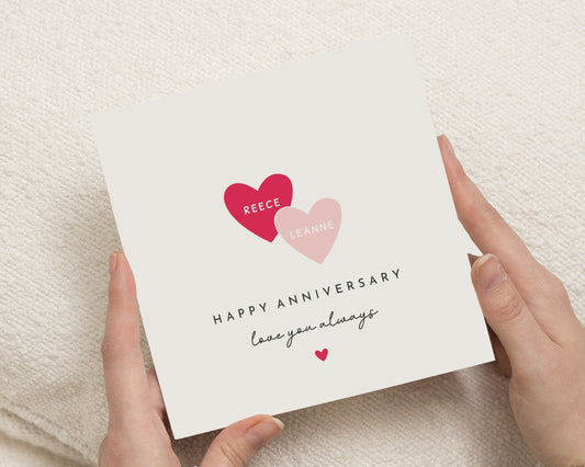 Anniversary Card, Personalised Anniversary Card, Anniversary Card for Couple, Love Card, Custom Hearts Card, Romantic Card for Her or Him