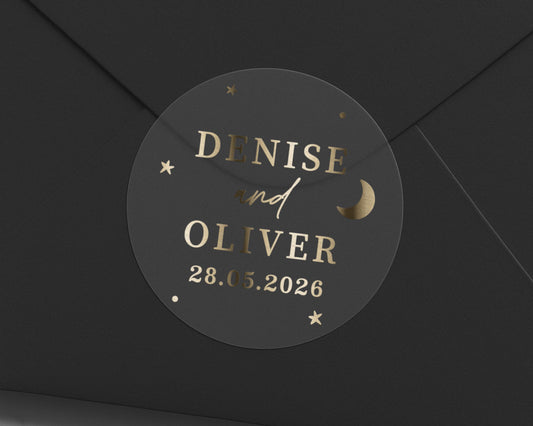 Personalised Wedding Envelope Seal, Gold Foil Wedding Sticker, Custom Name Date Sticker, Wedding Envelope Sticker, Modern Wedding Seal