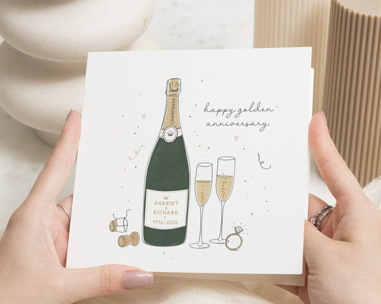 Personalised Golden Anniversary Card, 50th Anniversary Card, Anniversary Card for Couple, Champagne Card, Wedding Anniversary Card