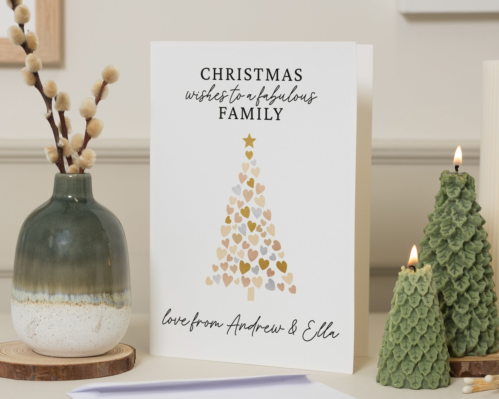 Personalised Christmas Card, Christmas Card for Family, Heart Tree Design, Custom Christmas Card, Folded Card, Family Christmas Card