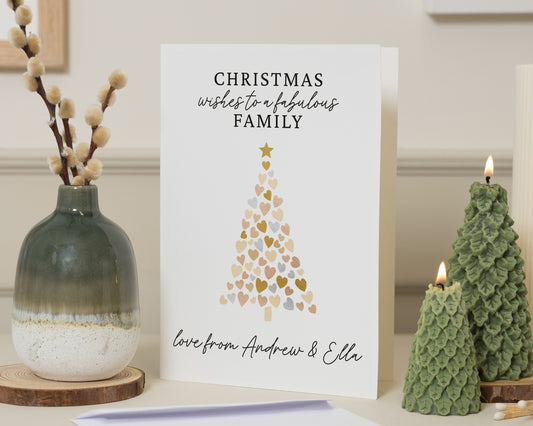 Personalised Christmas Card, Christmas Card for Family, Heart Tree Design, Custom Christmas Card, Folded Card, Family Christmas Card