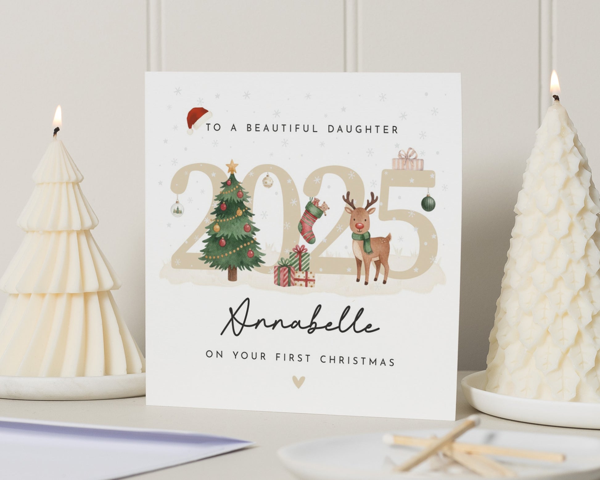 First Christmas Card for Daughter, Personalised Baby Girl Christmas Card, 2025 Christmas Card, Daughter Christmas Card, Reindeer Card