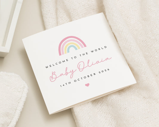 New Baby Card, Personalised Baby Card, Welcome to the World Card, Baby Girl Card, Rainbow Baby Card, Custom Newborn Card