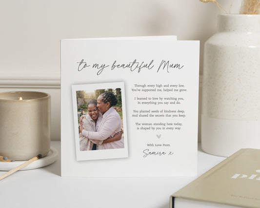 Wedding Card for Mum, Mother of the Bride Card, Mother of the Groom Card, Card for Mum on Wedding Day, Personalised Photo Poem Card